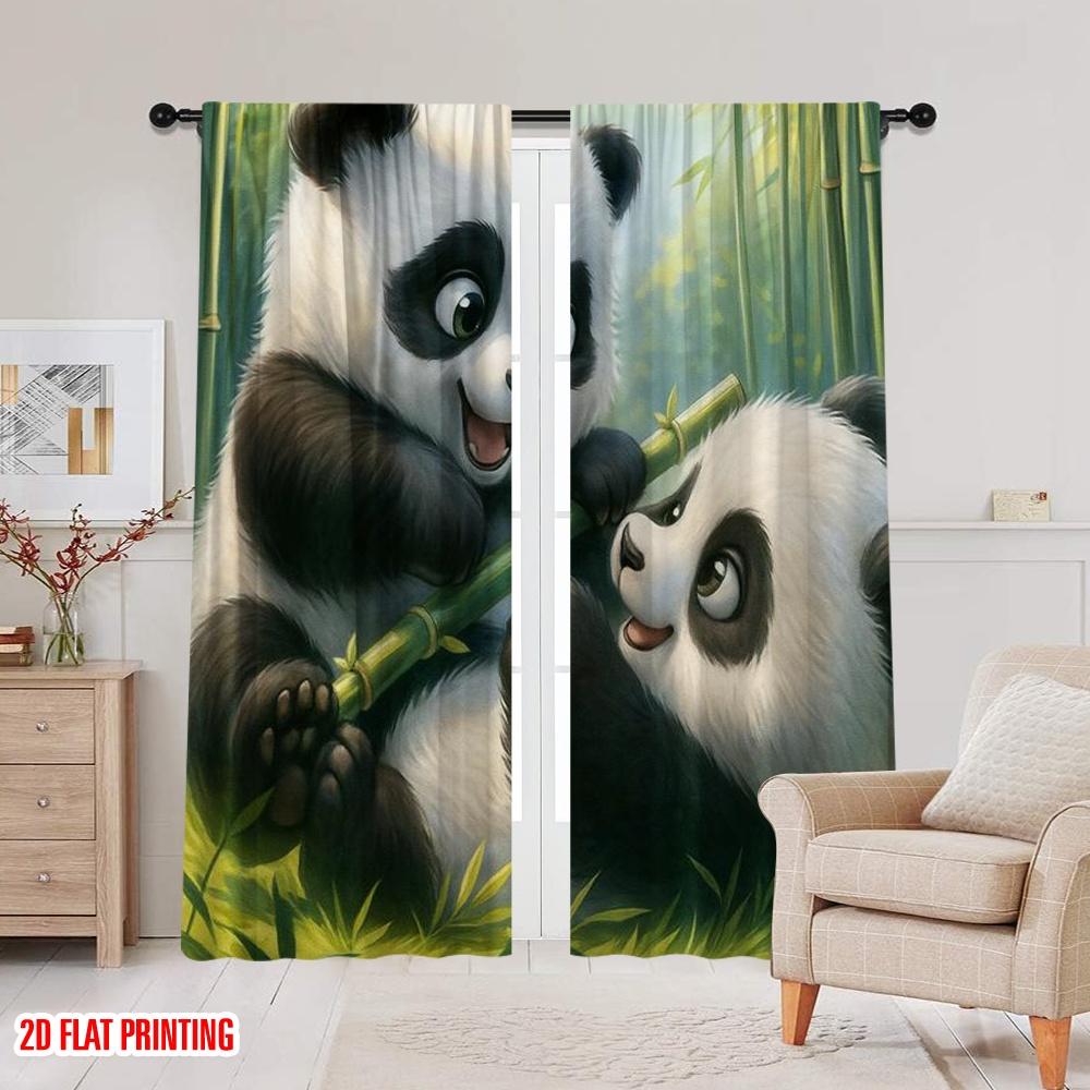 2 Stück, 2D-Flachdruck Moderne Vorhänge Panda Spielzeit Strapazierfähiges Polyester (ohne Stange) Feiertags-Perfekt für Schlafzimmer & Wohnzimmer