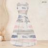 Women Plus Size Two Piece Set 3 4 Sleeve Open Front Cardigan Sleeveless Striped Printed Tie Waist Flared Dress
