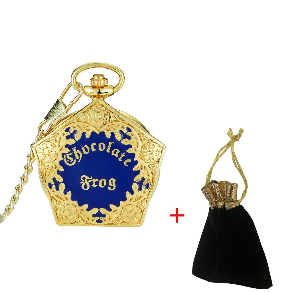 Personalized Fashion College Style Pentagonal Gold Blue Case Quartz Pendant Hanging Watch for Boys and Students Pocket Watch