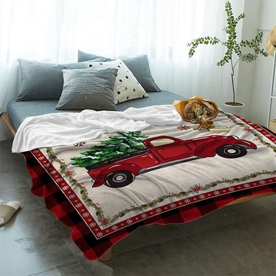 Merry Christmas Flannel Fleece Throw Microfiber Blanket Super Soft Cozy Blanket Snowflake Xmas Tree Retro Truck Fleece Blanket