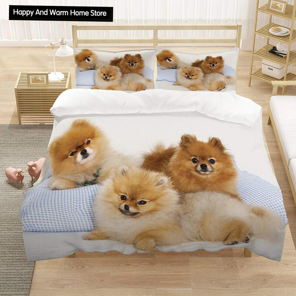 Comforter Pomeranian Dog King Queen Puppy Bedding Set For Teens Adults Pet Animal Colorful Sky 2/3Pcs Polyester
