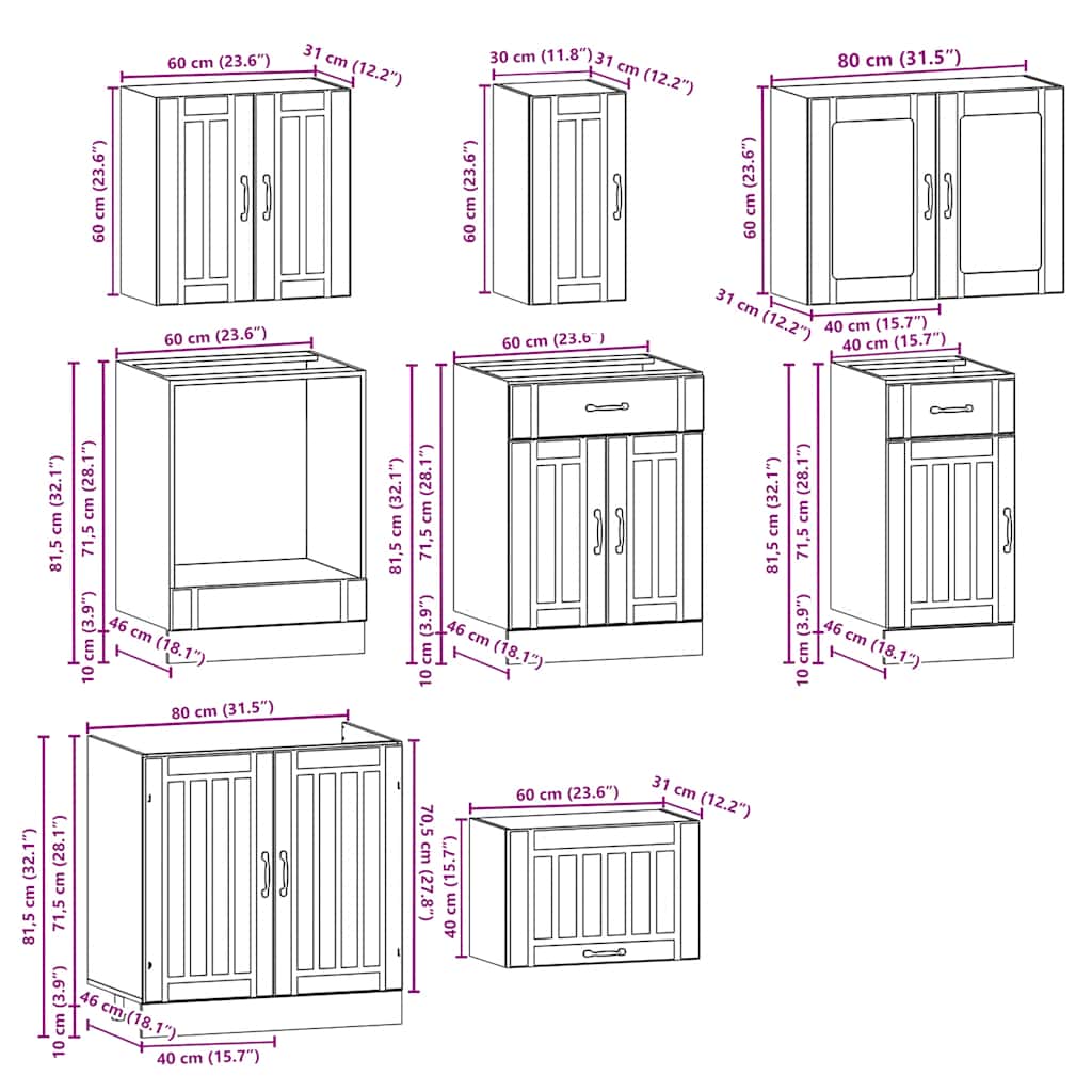 8 Piece Kitchen Cabinet Set Lucca Concrete Grey Wood Based Material