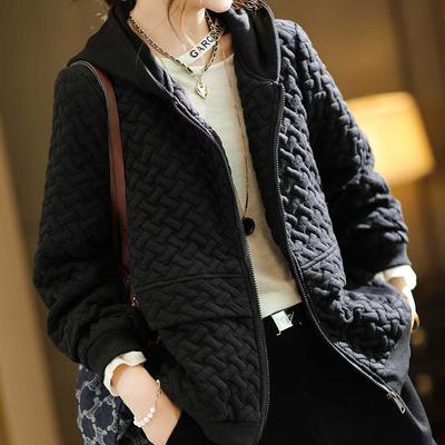 Plus Size M-4XL Cotton Jacket Autumn with Hood Loose Casual Sports Sweater Thin Warm Solid Color Jacket