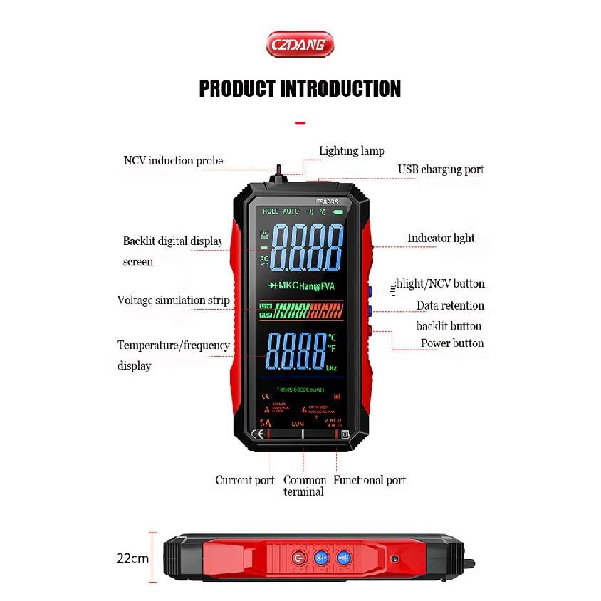 Voice Digital Multimeter Auto Range True RMS Full Screen Anti-burn Portable High Precision Electrician Continuity Tester
