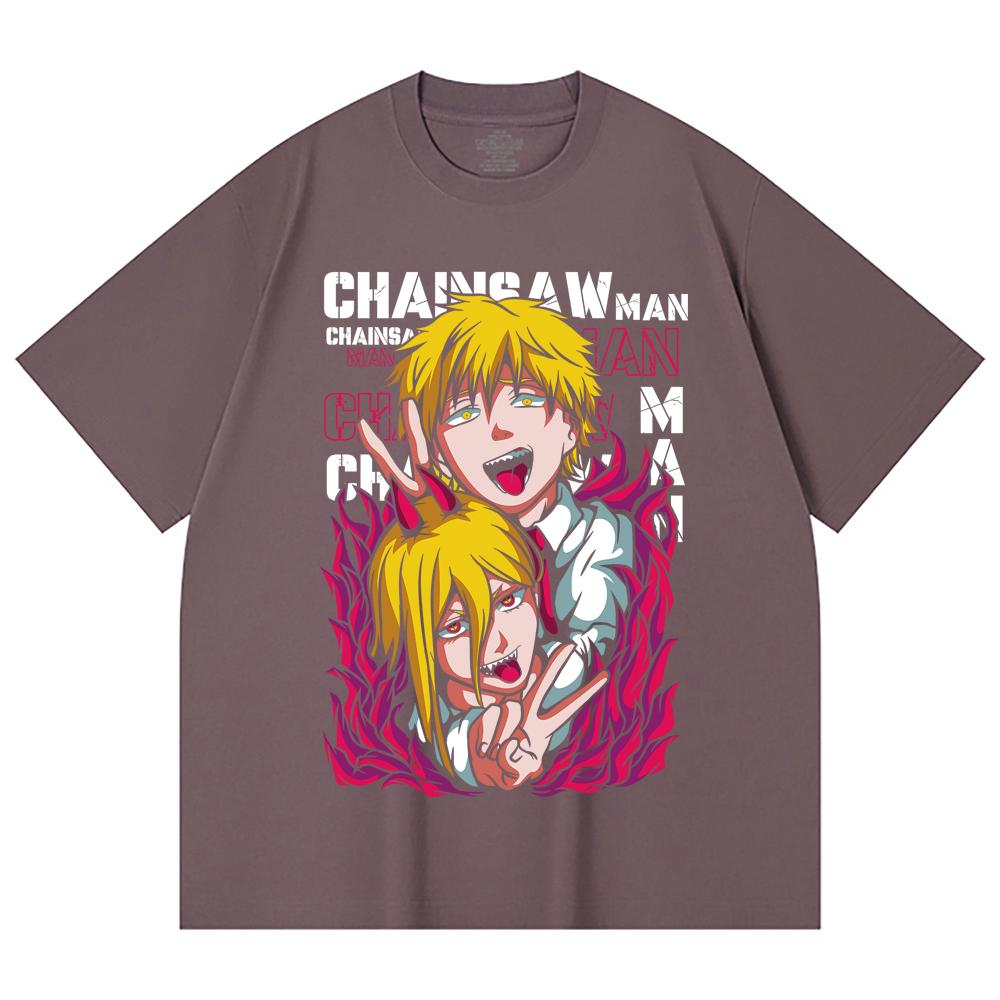 230 Gsm 100% Cotton Chainsaw Man V39 Denji Power Print Unisex Heavy Cotton T Shirt
