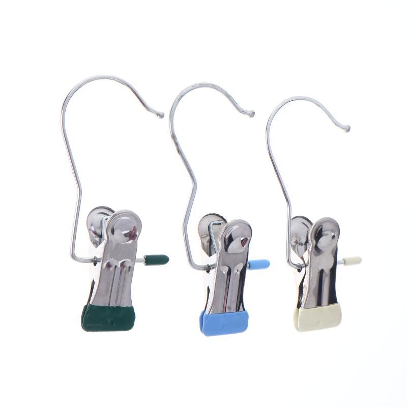 10Pcs Stainless Steel Clothes Pin With Hooks Laundry Clothes Pegs Hook Multifunctional Non Slip Hanging Clip For Socks Hats Pant