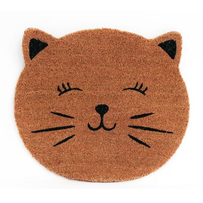 [A3691] - Straw Doormat 'Cats' Beige Black - 50x44 Cm