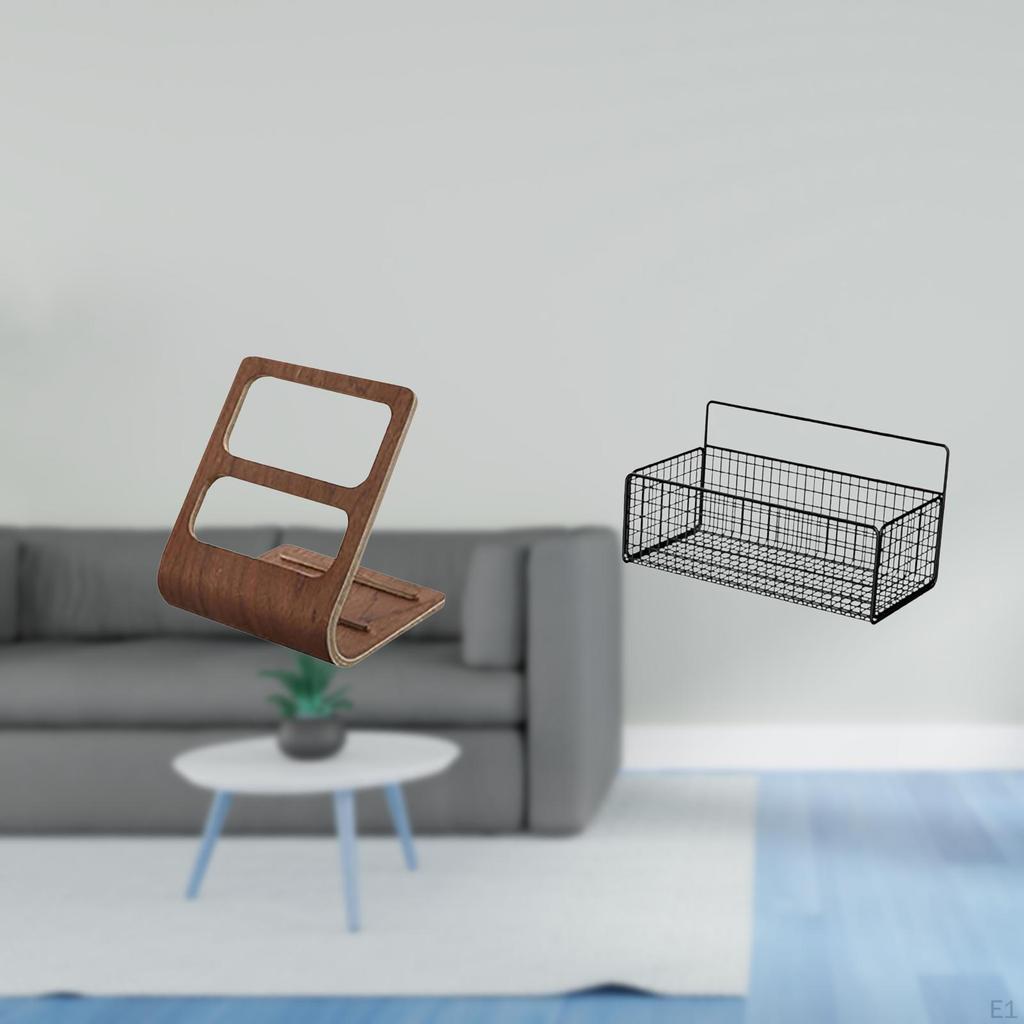 TV Remote Organizer Desktop Storage Box with Two Compartments And Wall Hanging Metal Wire