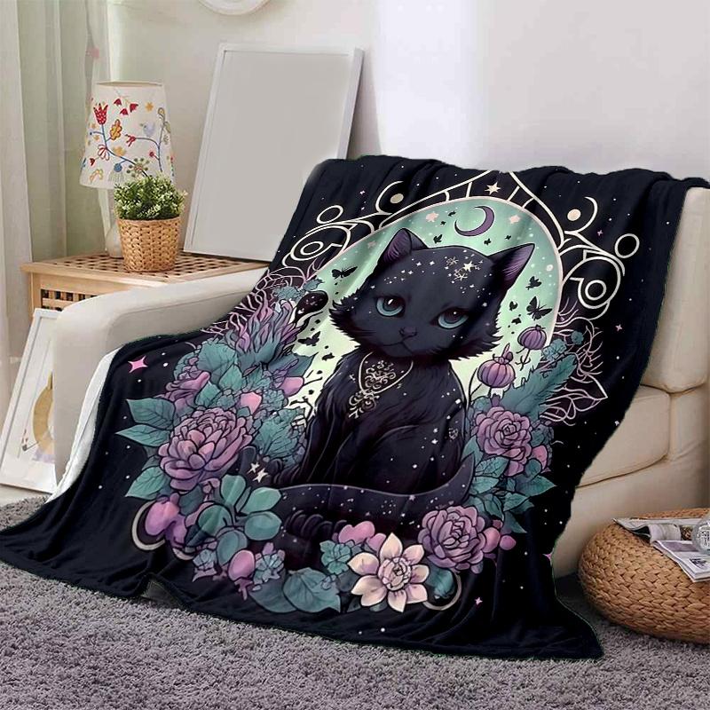 1pc Witchy Cat Blanket, Soft for Room Decor, Perfect Gift and Fans, Living Room, Travel, Camping, Car Blankets