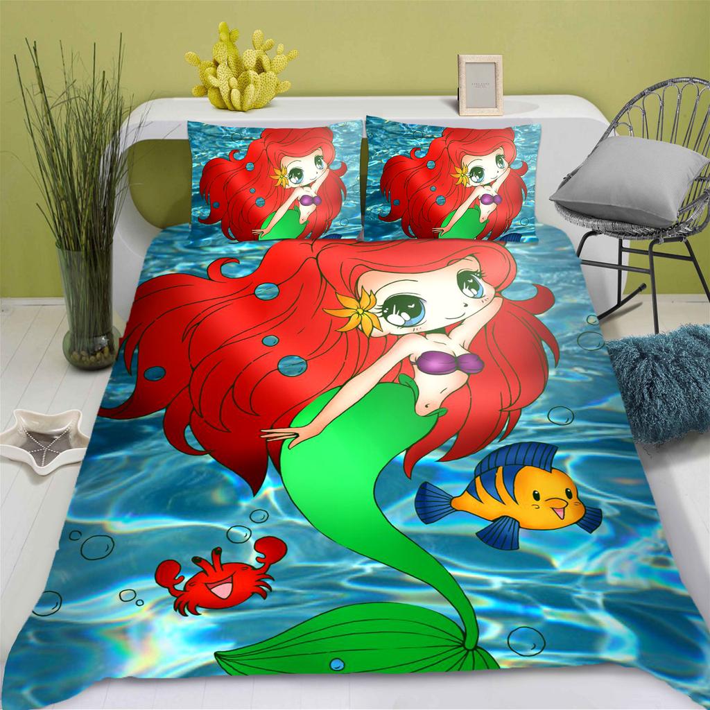 Zeemeermin Prinses Anime Huis Slaapkamer Comfort Nordic polyester materiaal geschikt voor kinderen en volwassenen 2/3-delige set