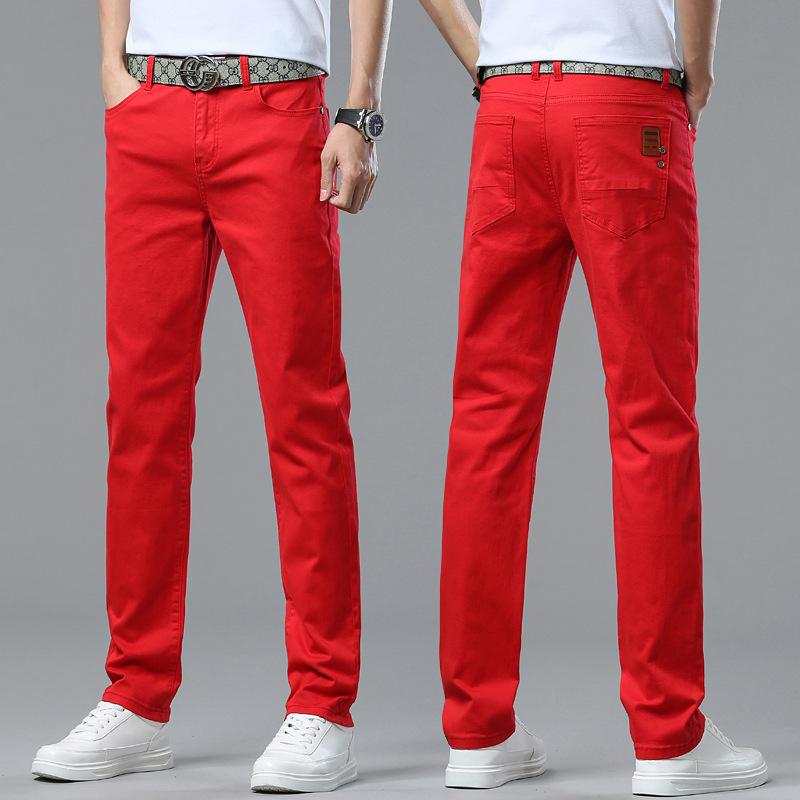 Men's Slim-Fit Coloured Denim Trousers Summer Versatile Trend Casual Stretch Fashionable Designer Trousers