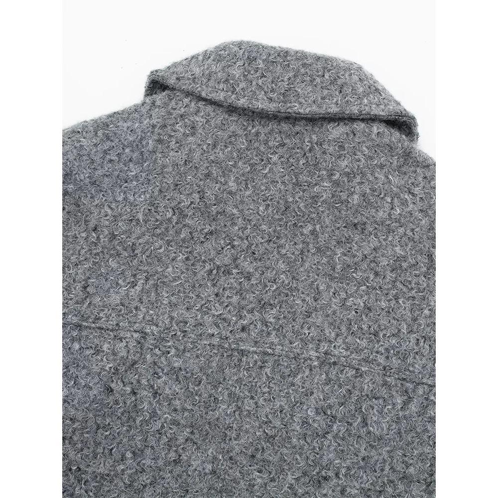 Women Fashion with Pockets Grey Front Zipper Jackets Vintage Lapel Neck Long Sleeves Female Chic Lady Outfits