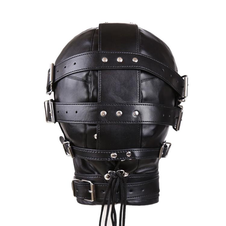 BDSM  Slave Fetish Sex Toys Adult Products Face Mask Headgear Leather Scattered Bronze Lock