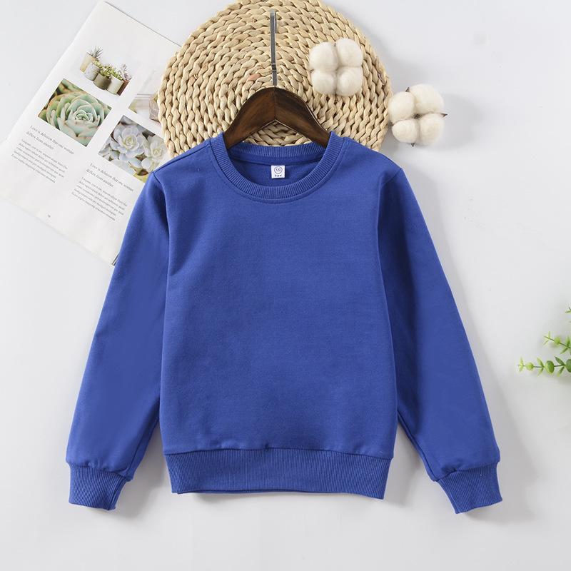 260G Kids Terry Cotton Round Neck Drop Shoulder Sweatshirt - Solid Color, Long Sleeve Pullover.