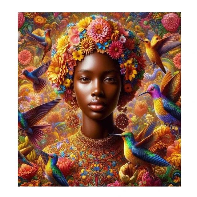 Flowers African Women Diamond Mosaic Sale Full Square Round Diamond Painting DIY Embroidery Picture Of Rhinestones Art