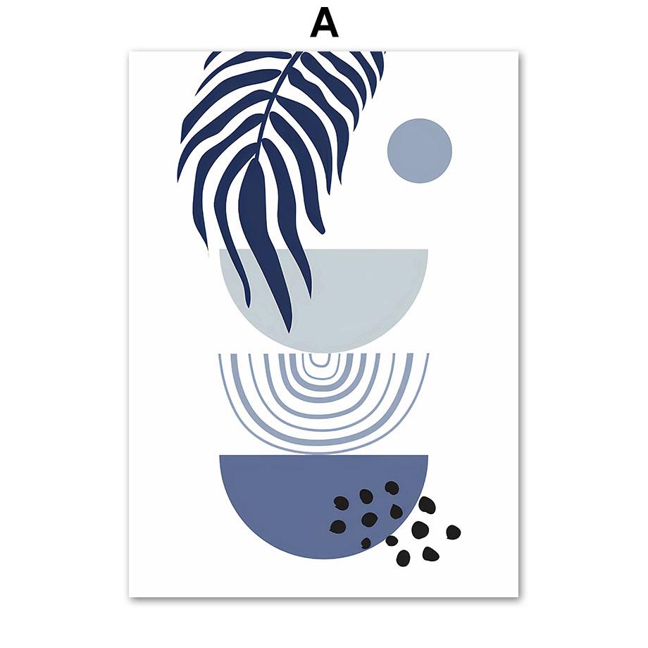 Boho Abstrakte Marineblaue Sonne Geometrische Linien Blatt Pflanzen Nordic Poster Wand Kunstdrucke Leinwand Malerei Wohnzimmer Wohnkultur