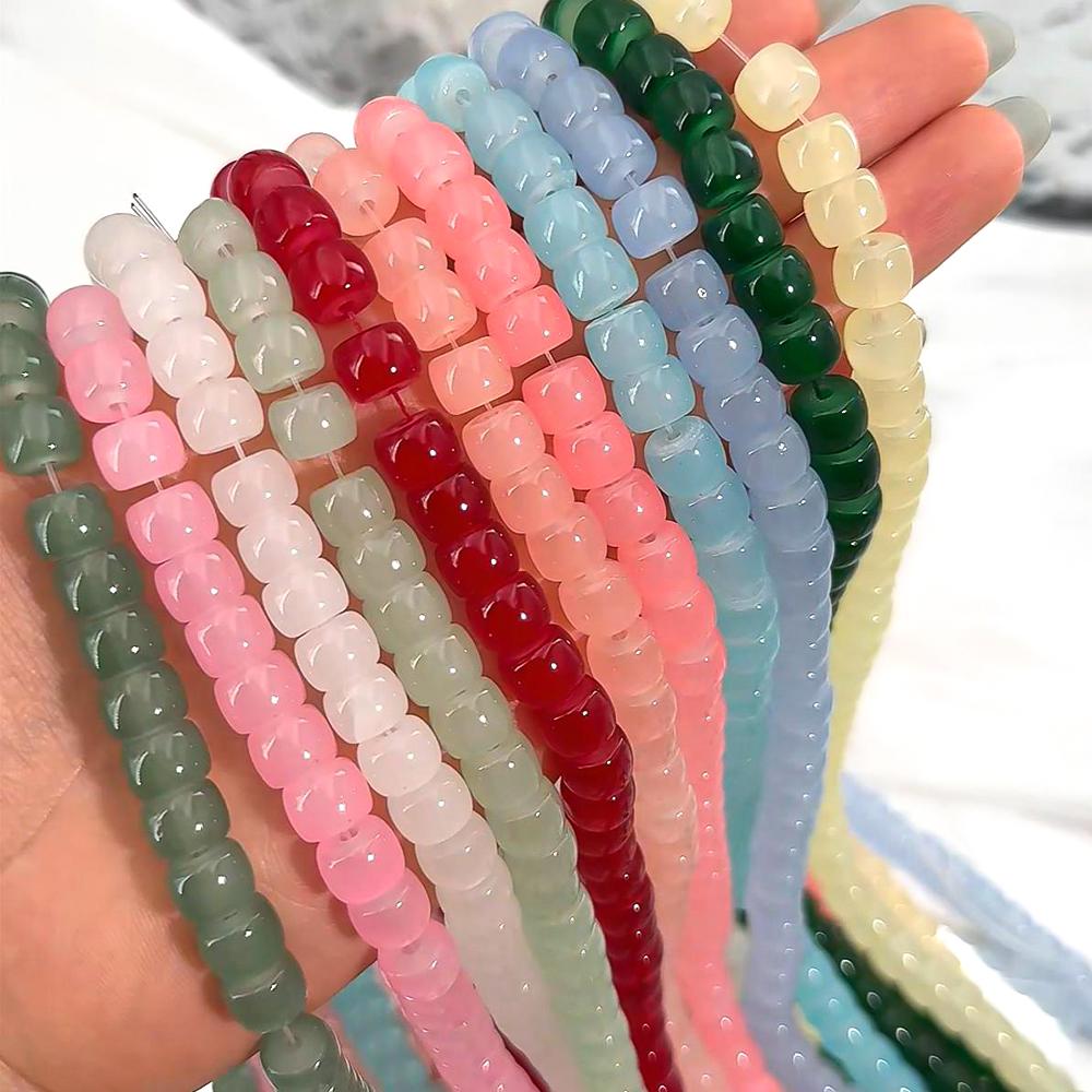 120pcs 8.5mm Colorful Glass Apple Beads Flat Round Cylindrical Spacer Bead DIY Craft Necklaces Bracelet Jewelry Making Materials