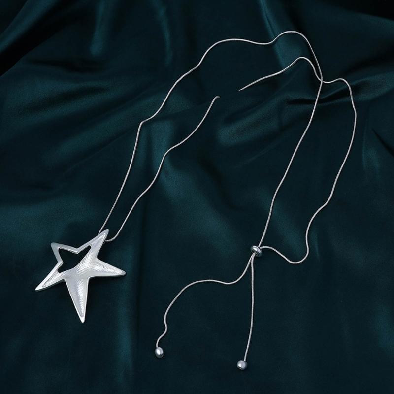 Y2K Hollow Five-pointed Star Pendant Necklace for Women Egirl Korean Fashion Punk Sweater Neck Chain Trend Jewelr