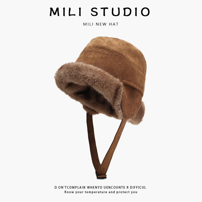 

Mink Fur Lined Fleece Earflap Fisherman Hat For Winter Warmth And Wind Protection Caramel