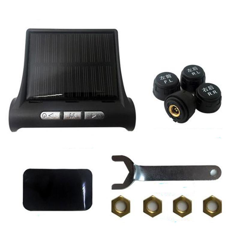 Solar Power USB TPMS Car Tire Pressure Monitoring System LCD 4 External / Internal Sensors for SUV Sedan Temperature Warning