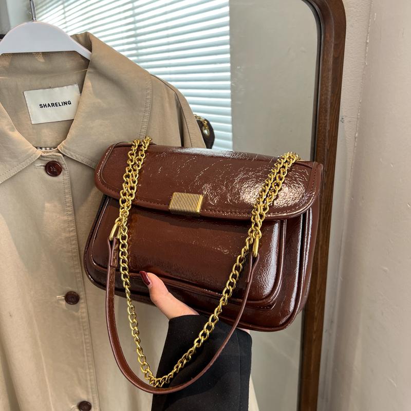 

Высококачественная текстурированная сумка через плечо с цепочками для женщин, новая мягкая кожаная сумка через плечо с застежкой, женская повседневная сумка через плечо