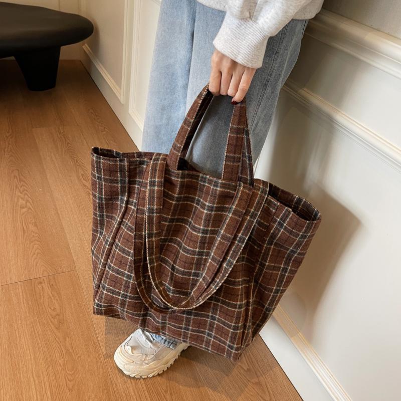 Women's Large Capacity Tote Bag Plaid Handbag Commuter Shoulder Bag