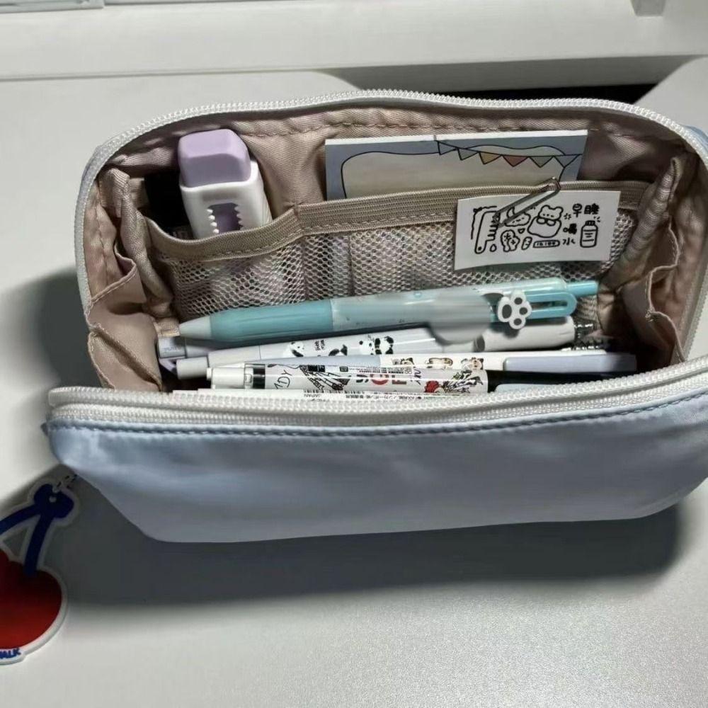 Solid Color Pen Bag Large Capacity Stationery Bag Simple Stationery Organizer  Students