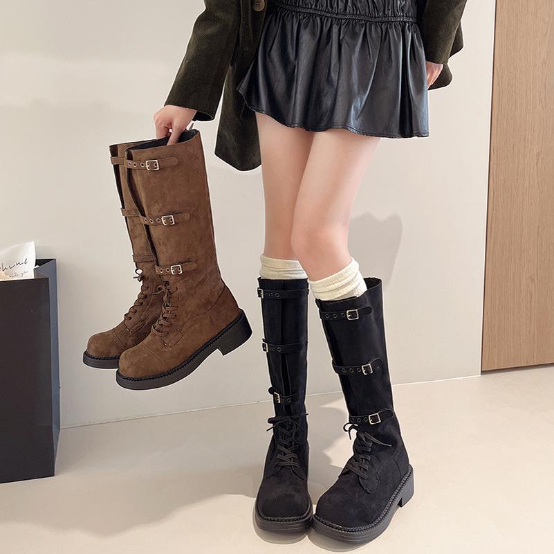 Yueyu Versatile Miu Boots Women's 2025 New Strap High Knight Boots Square Head Buckle But Knee Boots