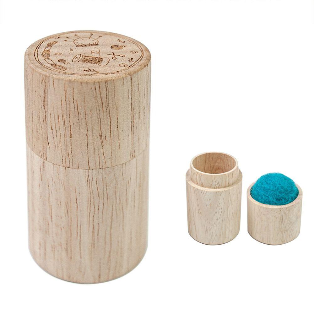 Stitching Pins Sewing Needle Cylinder Box Embroidery Craft Woode Needles Storage Holder Pin Cushion Needles Container