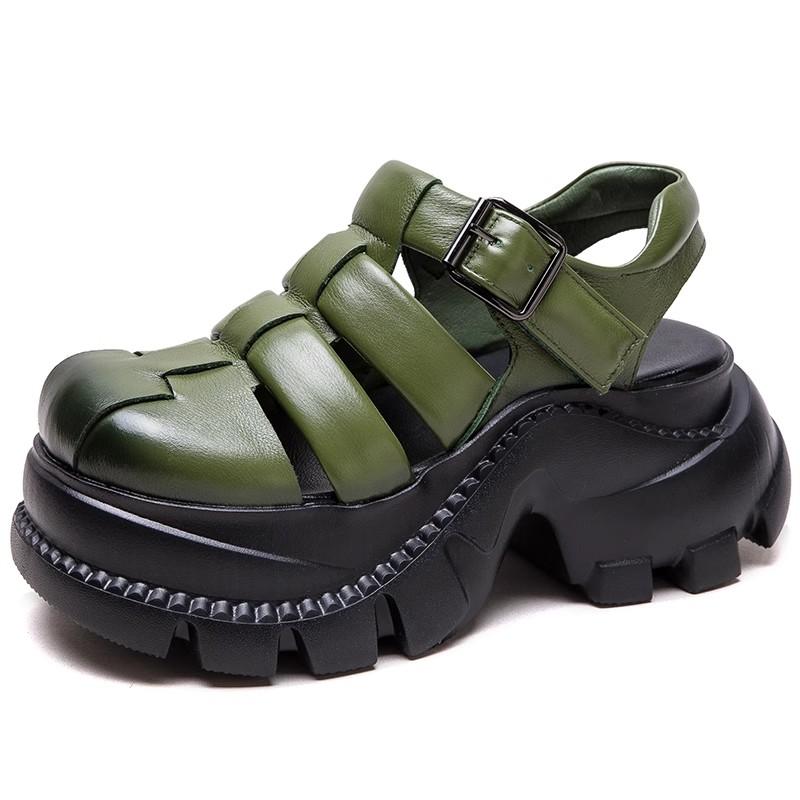 GKTINOO Round Toe Woven Breathable Hollow-out Thick Soled Sandals 2025 Summer New Casual Versatile Women's Platform Shoes