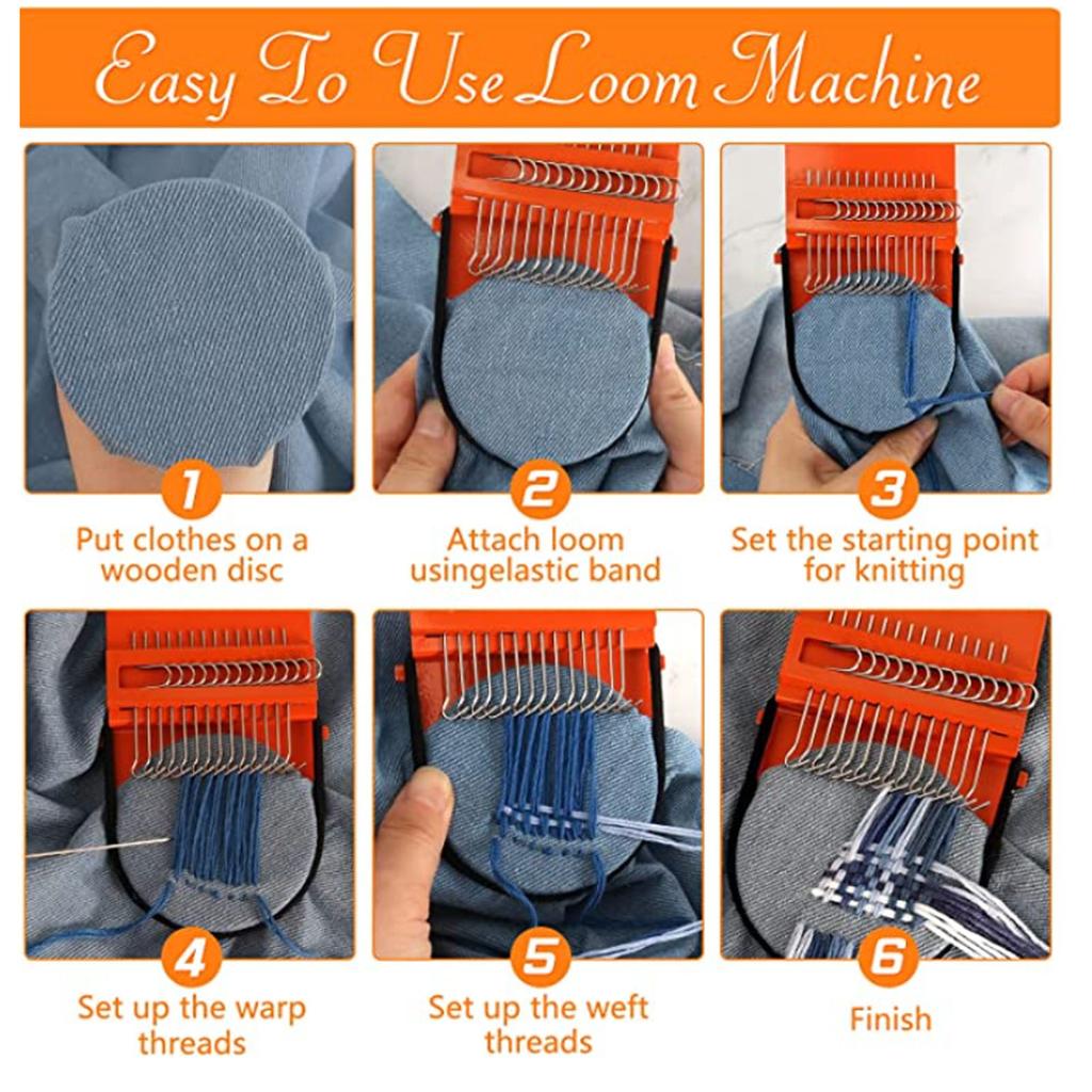 Mini Loom Machine 14 Hooks 18 Colors Threads Easy Operation Portable Mini Darning Loom for Handicraft DIY Repair