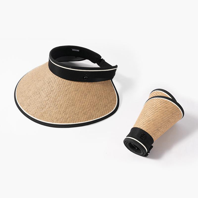 Summer New Sunshade and Sun Protection Empty Top Hat for Female Cyclists, Foldable Straw Woven Hat for Outdoor Travel