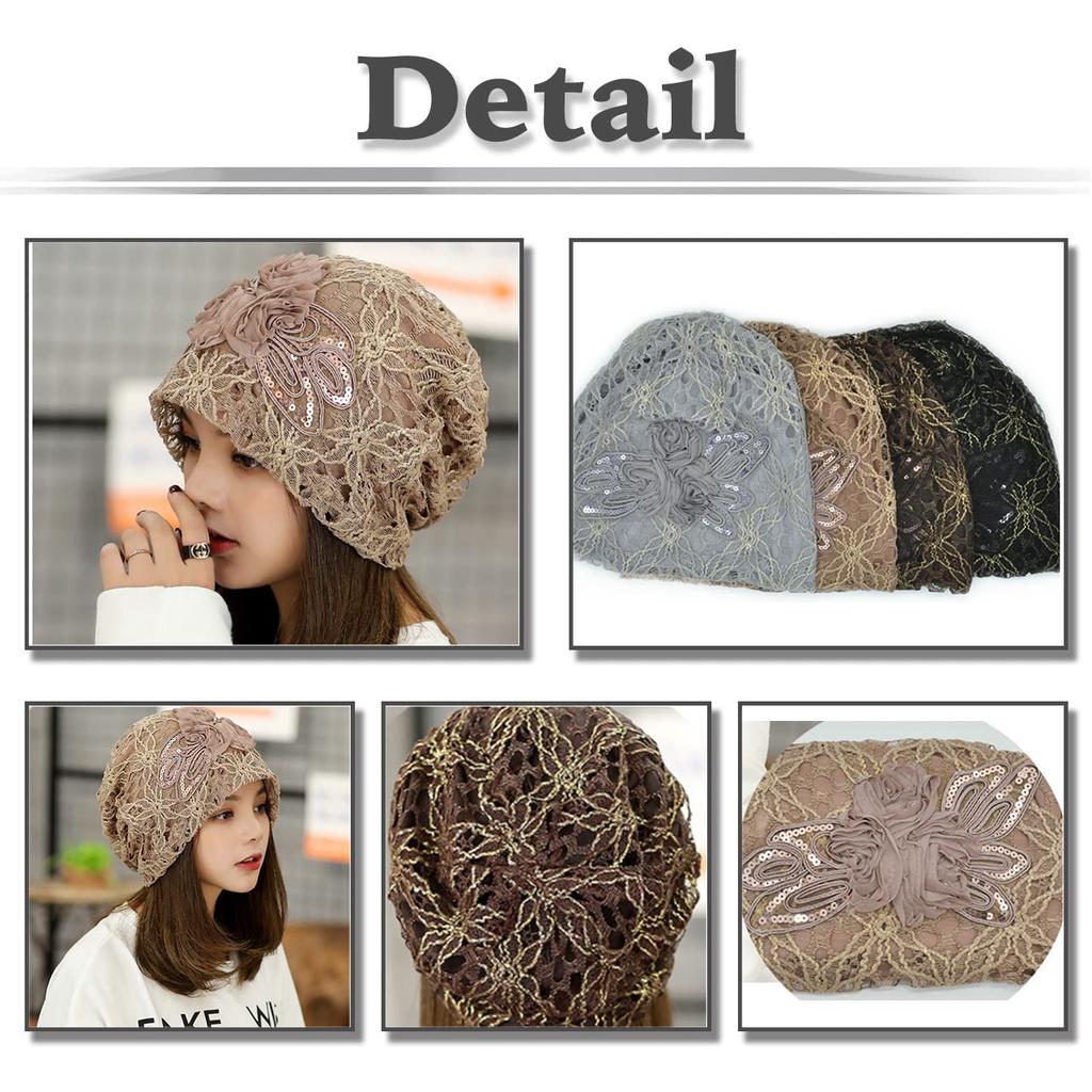 Dzianinowa kwiatowa siateczka prosta czapka CA534 [White Fang], wzór, czapka, projekt, damska (khaki)