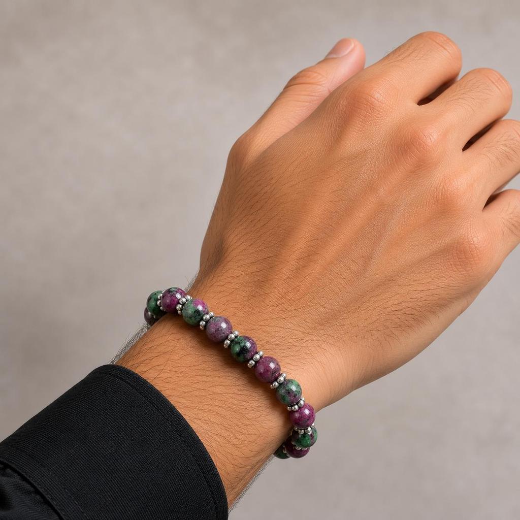 8mm Ruby Zoisite Beads Stretchable Chakra Bracelet 7.5" , Designer Jewelry, July Birth-Month Jewelry, Unisex Gift CSB-43