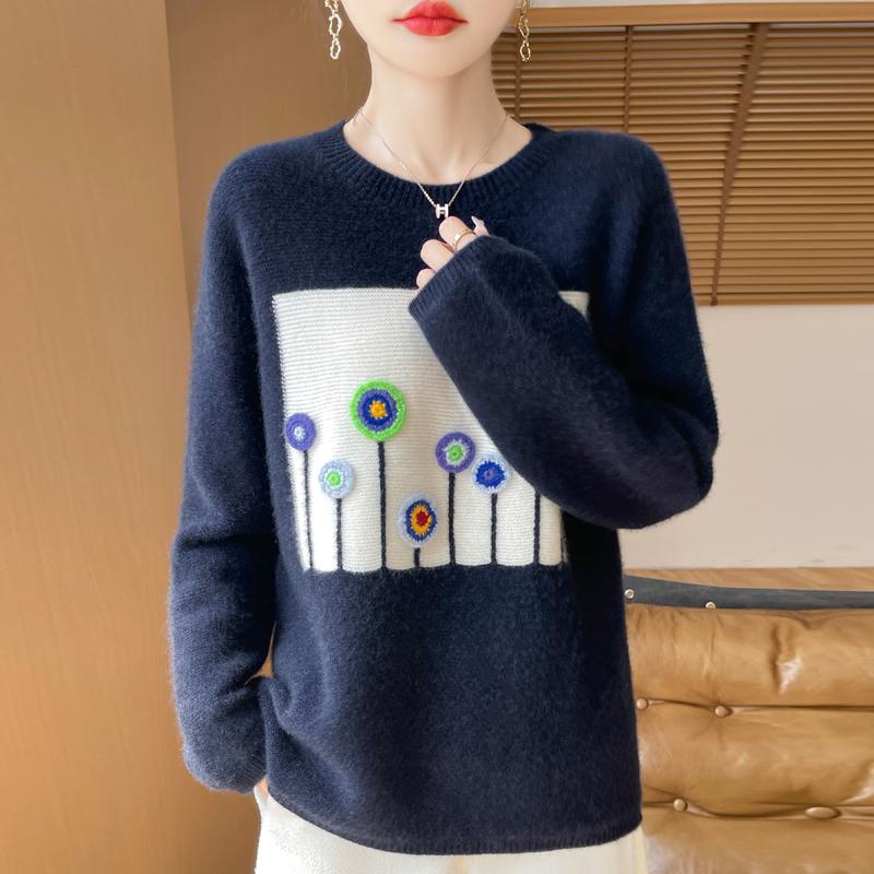 Women's Cashmere Sweater Qinghe Cashmere 30% Cashmere 70% Wool Women's Autumn and Winter Thick Cashmere Pullover Soft and Warm