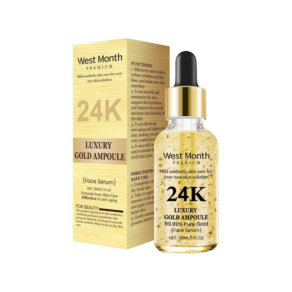 West&Month 24K Gold Anti-Wrinkle Serum 30ml Hyaluronic Acid Serum Reduces Wrinkles, Firms and Tightens Nourishes and Hydrates Facial Skin