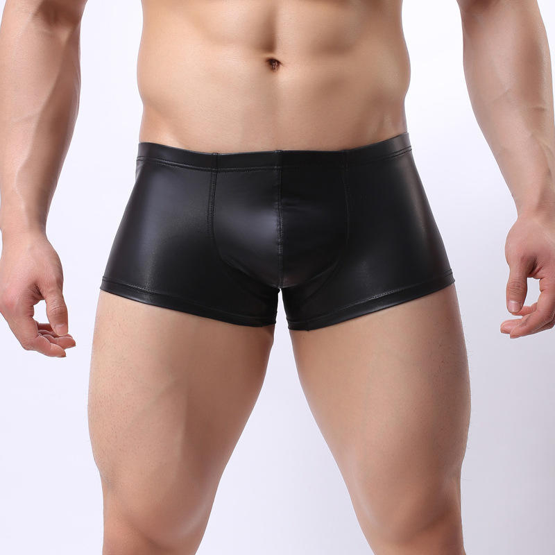 Sexy Men's Faux Black Leather Panties Underwear Man Boxer Briefs Trunks Boxer Shorts And Underpants Boxers Man Pack