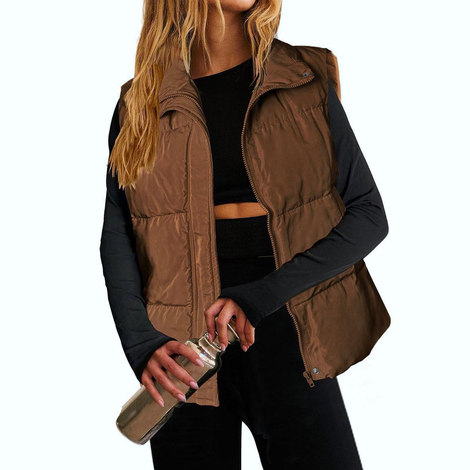 

Женская легкая куртка без рукавов с воротником-стойкой, зимняя теплая на молнии, утепленная верхняя одежда, куртки с карманами XXL