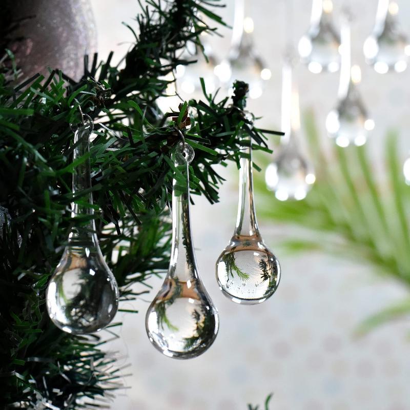 6Pcs Tear Drop Crystals Hanging Pendants Christmas Tree Lamp Glass Beads Curtain Decoration DIY Home Party Festival Ornaments