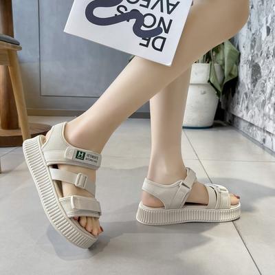 Außenhandel Strandsandalen Damen 2024 Sommer Studenten Flache Sohle Plateau Mode Leicht Klettverschluss Sportsandalen