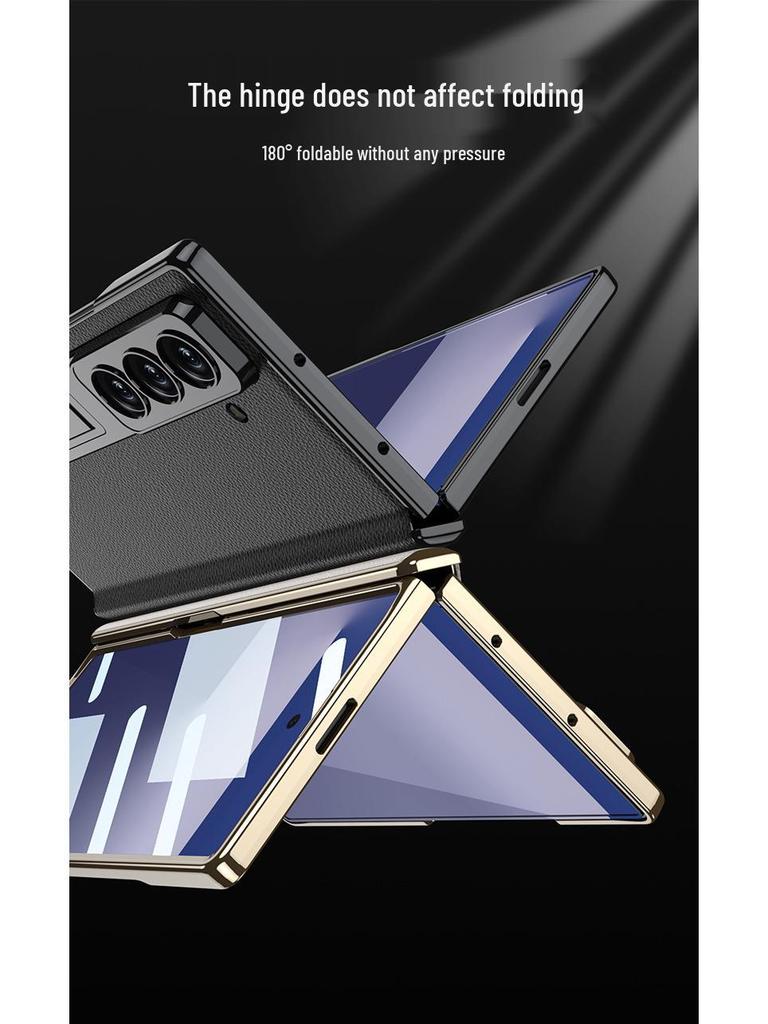 Samsung Z Fold7 Electroplated Leather Magnetic Case with Bracket - Anti-drop Protective Cover