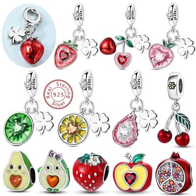 Charms Bead 925 Silver Cherry Strawberry Lemon Peach Avocado Charms Fit Original Bangle Bracelet Pendant DIY Jewelry