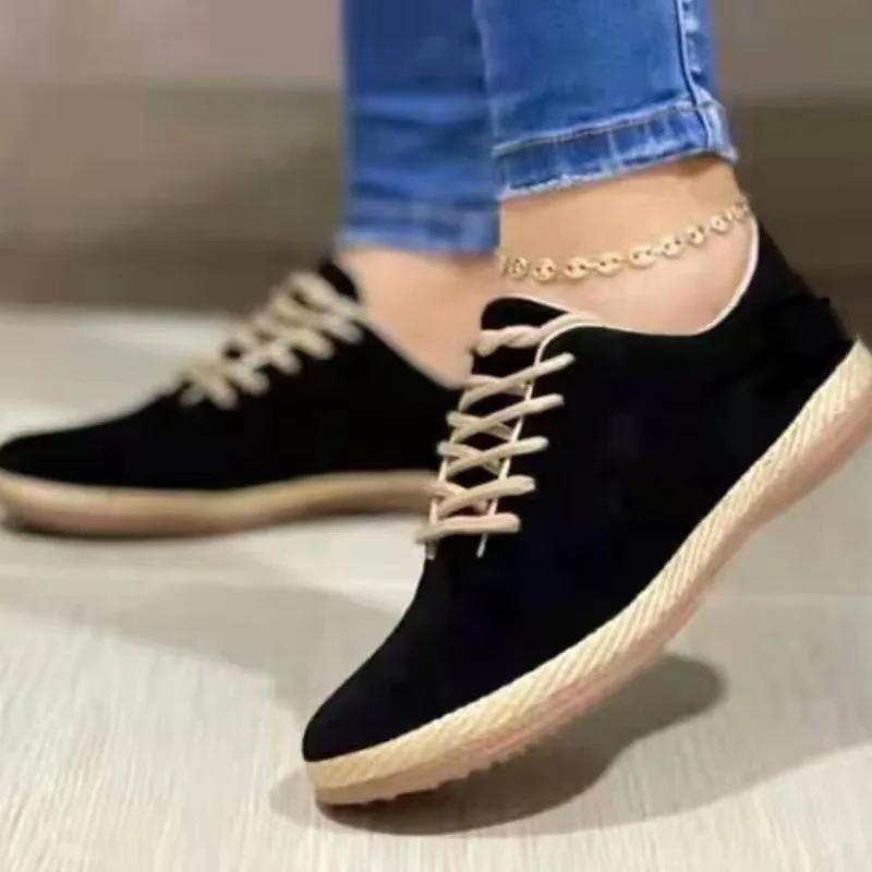 Plus Size Women's Shoes Spring Autumn Round Toe Lace-up Light Casual Women's Shoes Vintage Comfort Flat Women Loafers