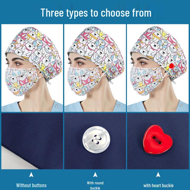 Floral Snap-Button Surgical Cap for Nurses and Doctors