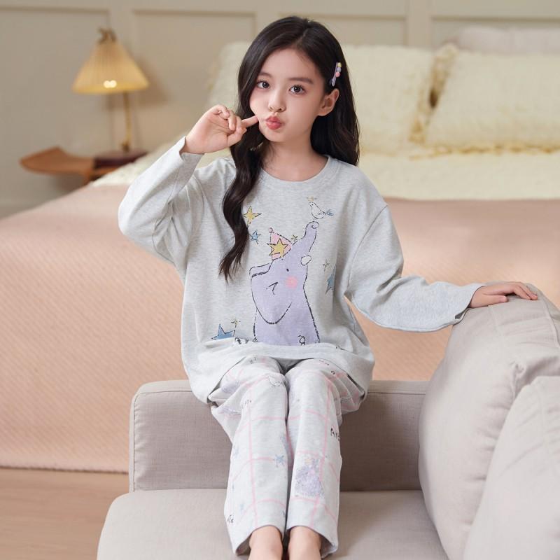 Girls Cotton Pajama Set Cartoon Print Long Sleeve Sleepwear Home Outfit Fall 2026