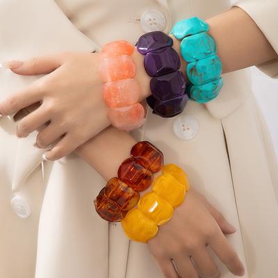 Color Smudged Acrylic Splicing Beaded Elastic Bracelet Exaggerated Personality Bracelet High-End Bracelet