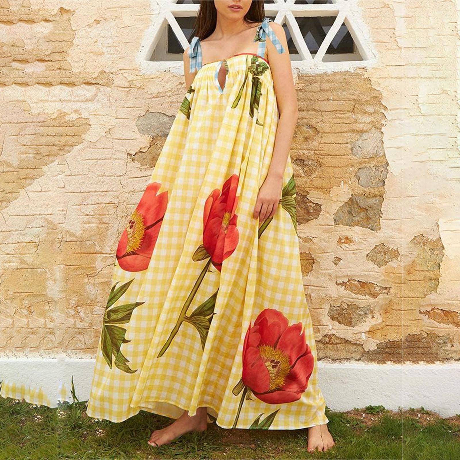 Новое сексуальное платье с принтом на подтяжках в европейском и американском весенне-летнем стиле INSS повседневное свободное праздничное платье L