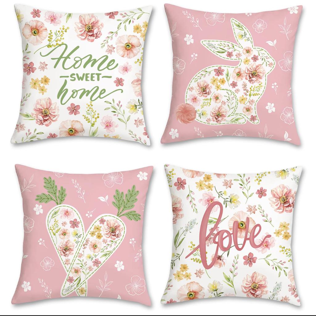 New Easter Pillowcase Cute Pink Rabbit Home Living Room Sofa Cushion Pillowcase