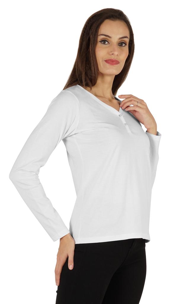 Inkmeso Solid Button Henley T-shirt For Women  S Casual Basic  Long Sleeve  Tee
