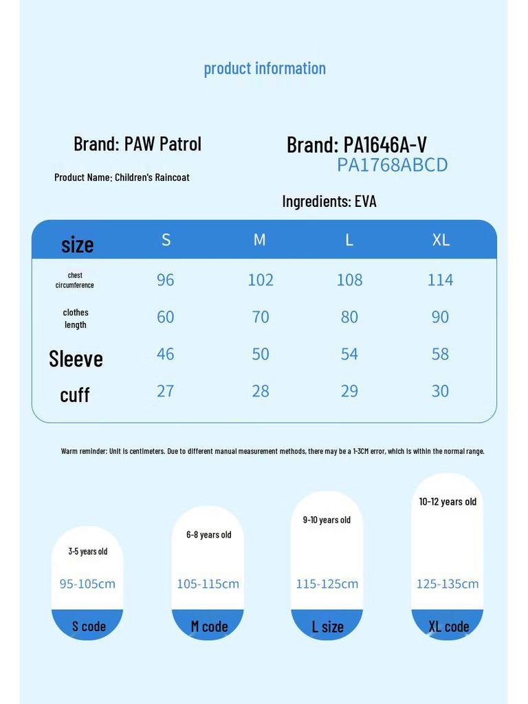 PAW PATROL Kinder-Regenmantel mit Rucksackschlitz